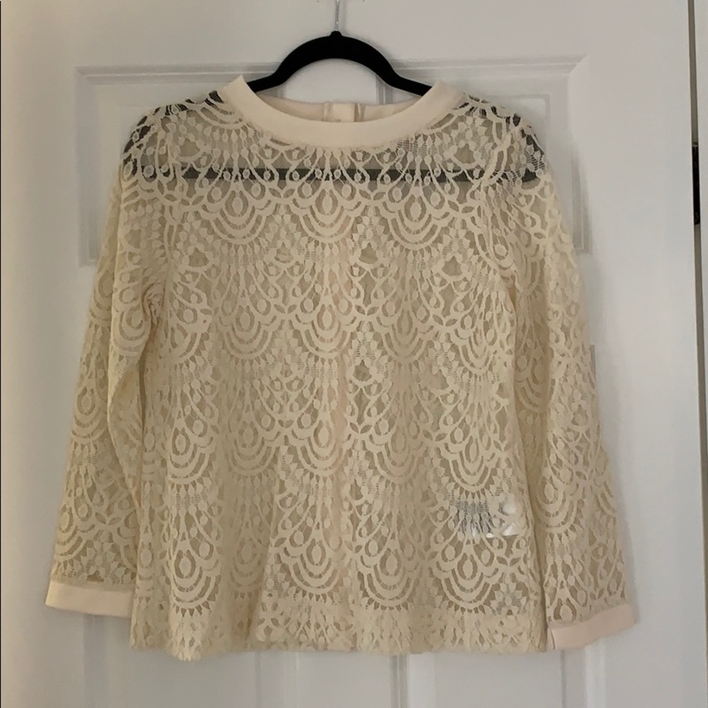 Banana Republic Cream Lace Long-Sleeve Top